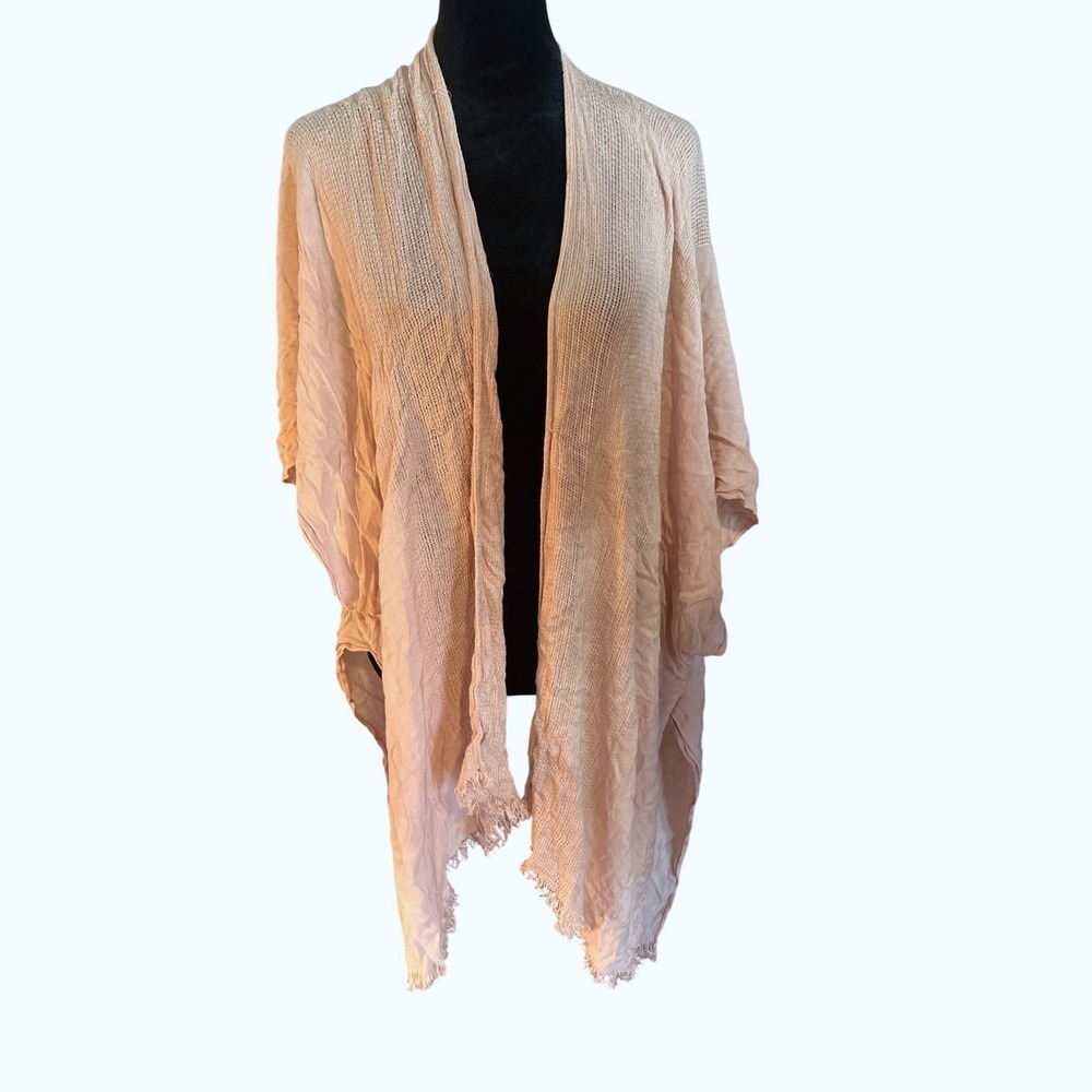 Womens Blush Pink Fringe Kimono Open Front‎ Viscose Mesh Wrap Cardigan One Size